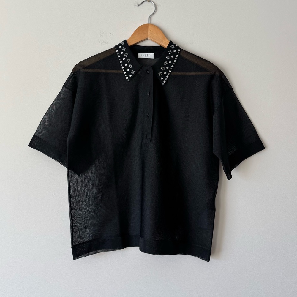 NWOT SANDRO Laila Diamanté-Embellished Sheer Woven Top